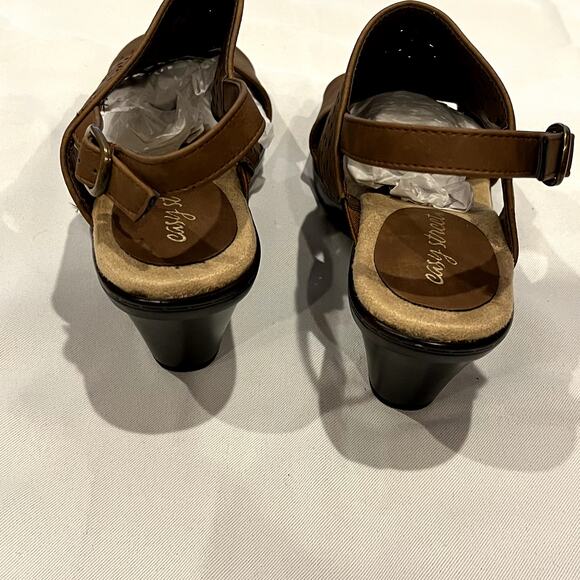Easy Street Perforated Block Heeled Sandals Charleigh Dark Tan 7M - Picture 2 of 9